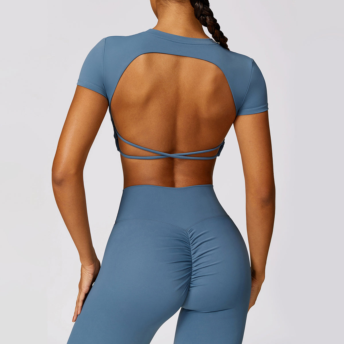 Backless Crisscross Short Sleeve Sports Top