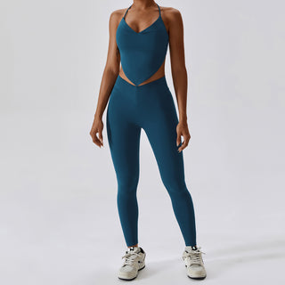 Backless Halter Workout Bra & Pockets Leggings Set