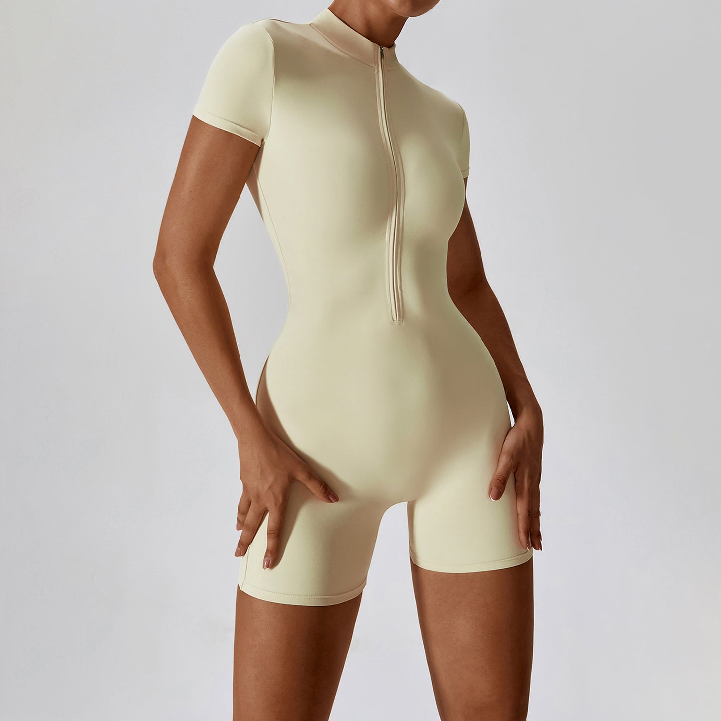 Zipper Short Sleeve Romper