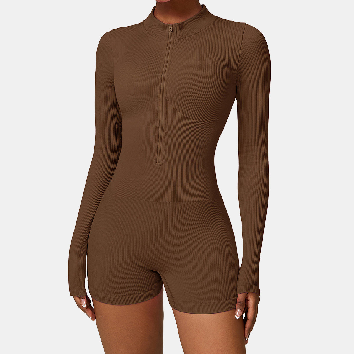Seamless Zipper Long Sleeve Yoga Romper