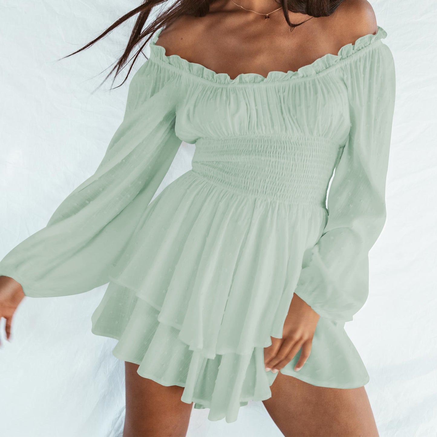 Off Shoulder Long Sleeve Romper