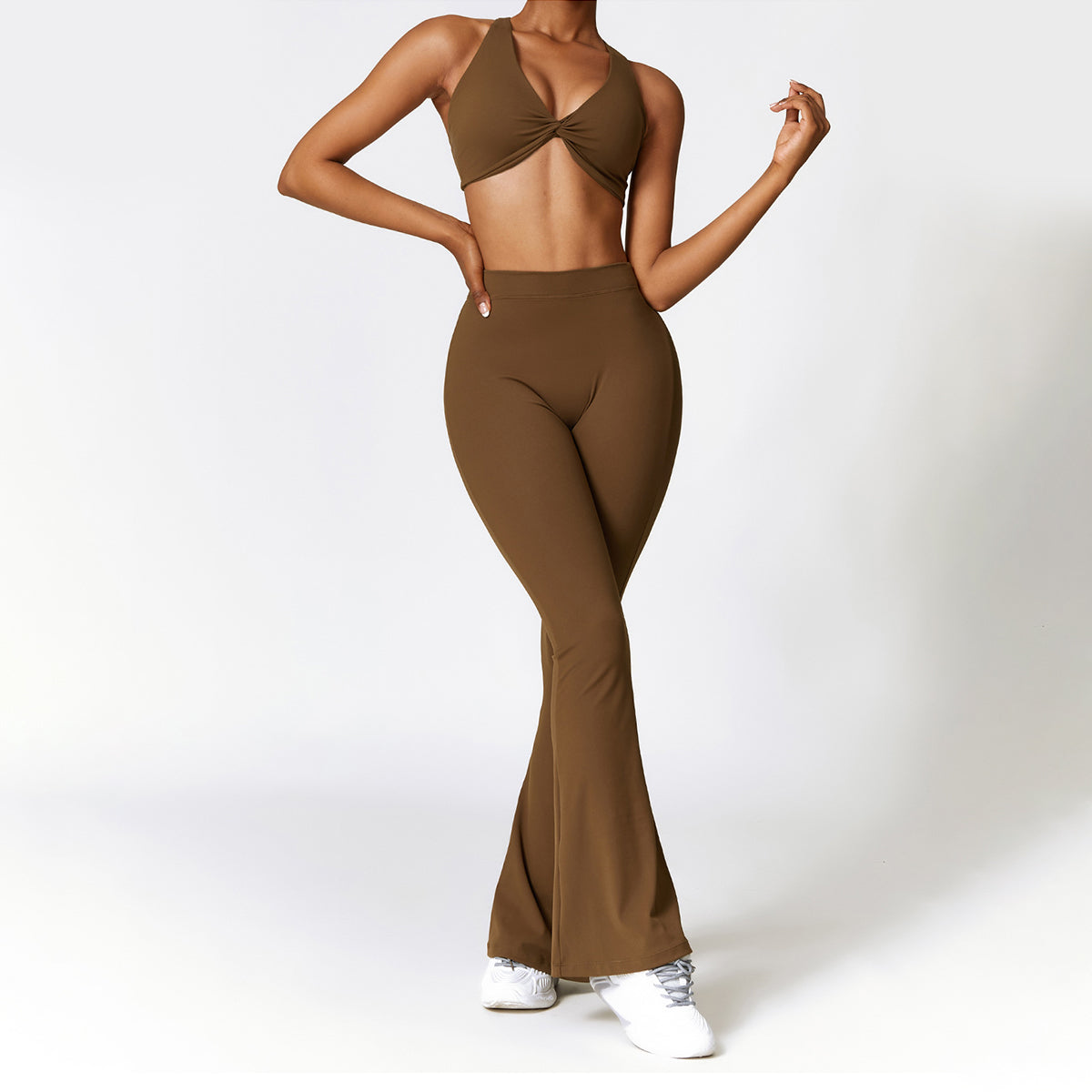 V-back Ruched Sport Flare Leggings - Miloslaw