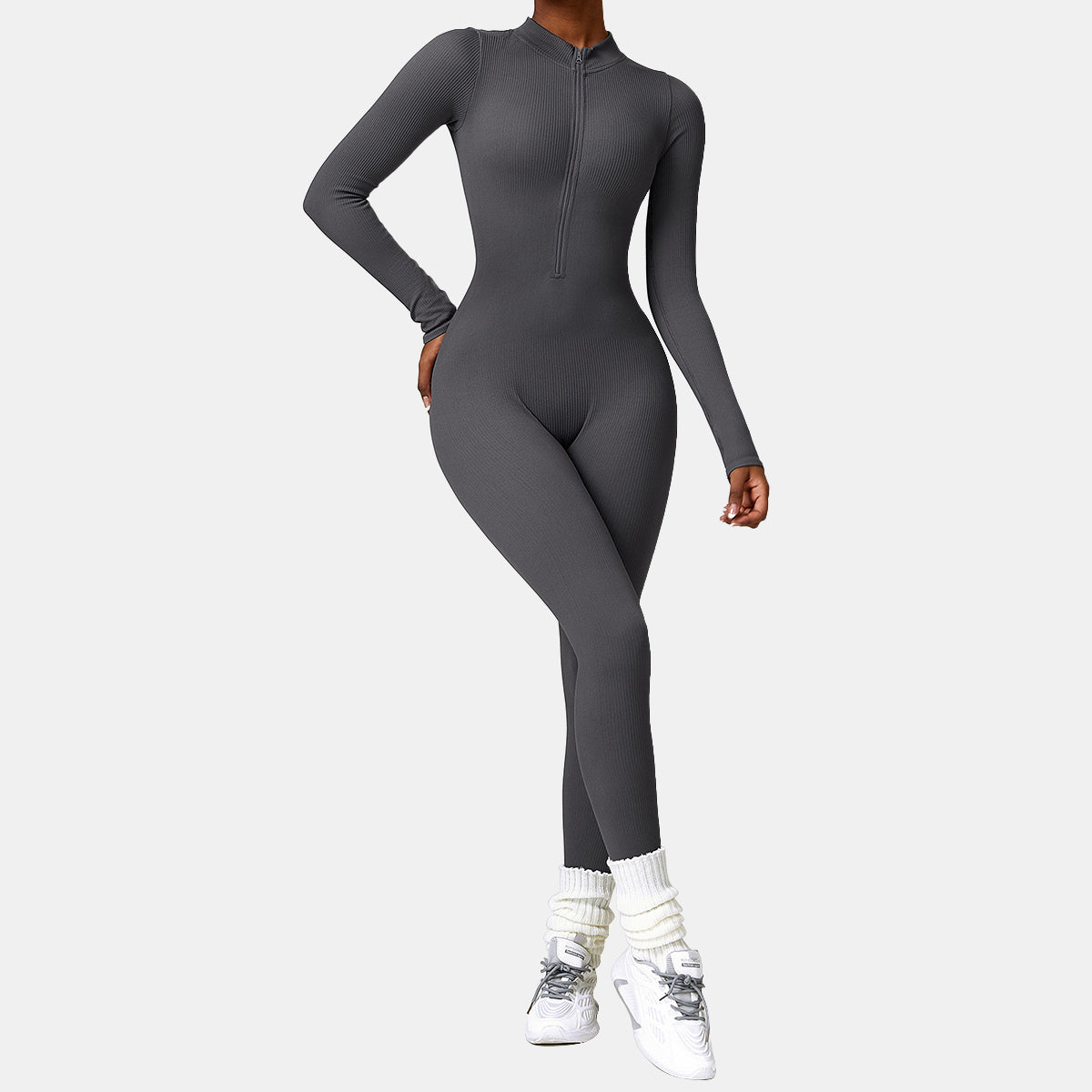 Seamless Zipper Long Sleeve Yoga Jumpsuit
