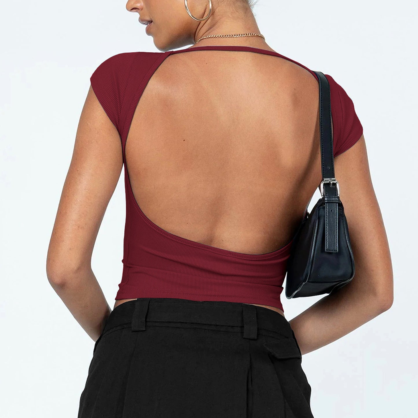 Ribbed Open Back Crop Top