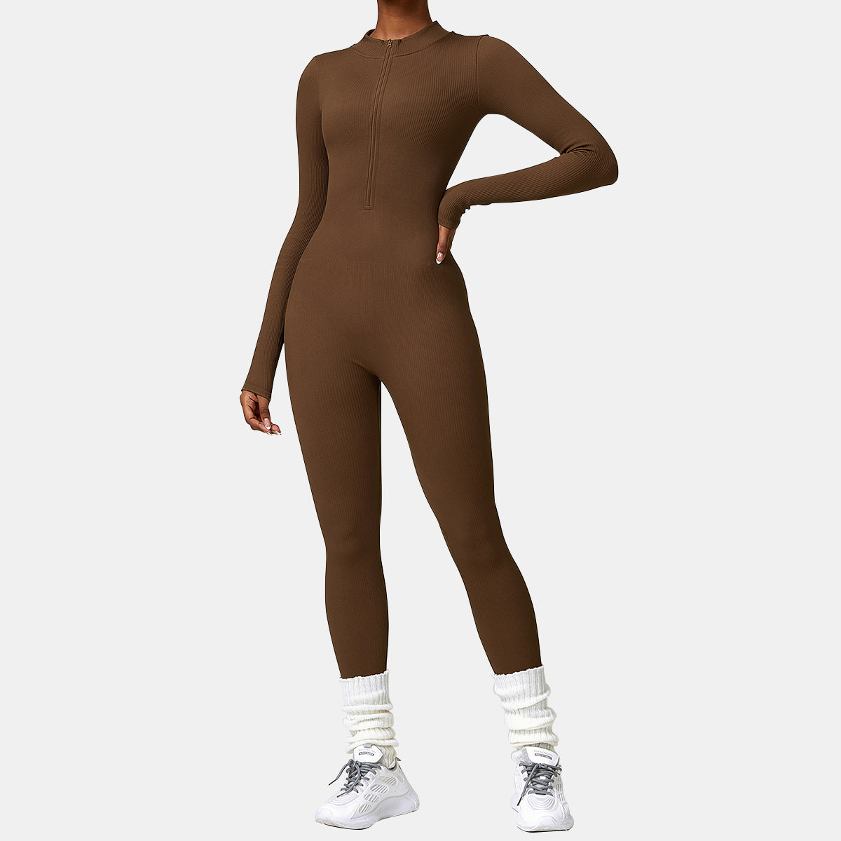 Seamless Zipper Long Sleeve Yoga Jumpsuit