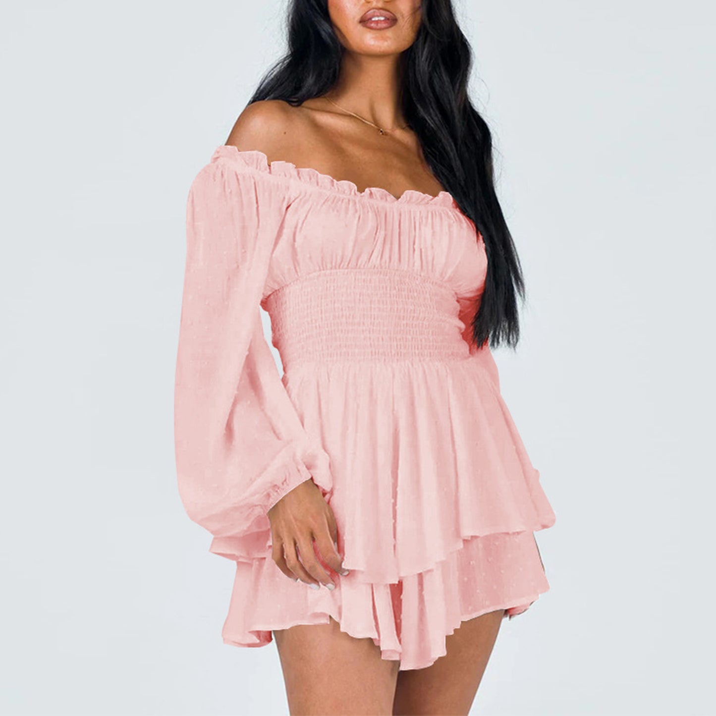 Off Shoulder Long Sleeve Romper