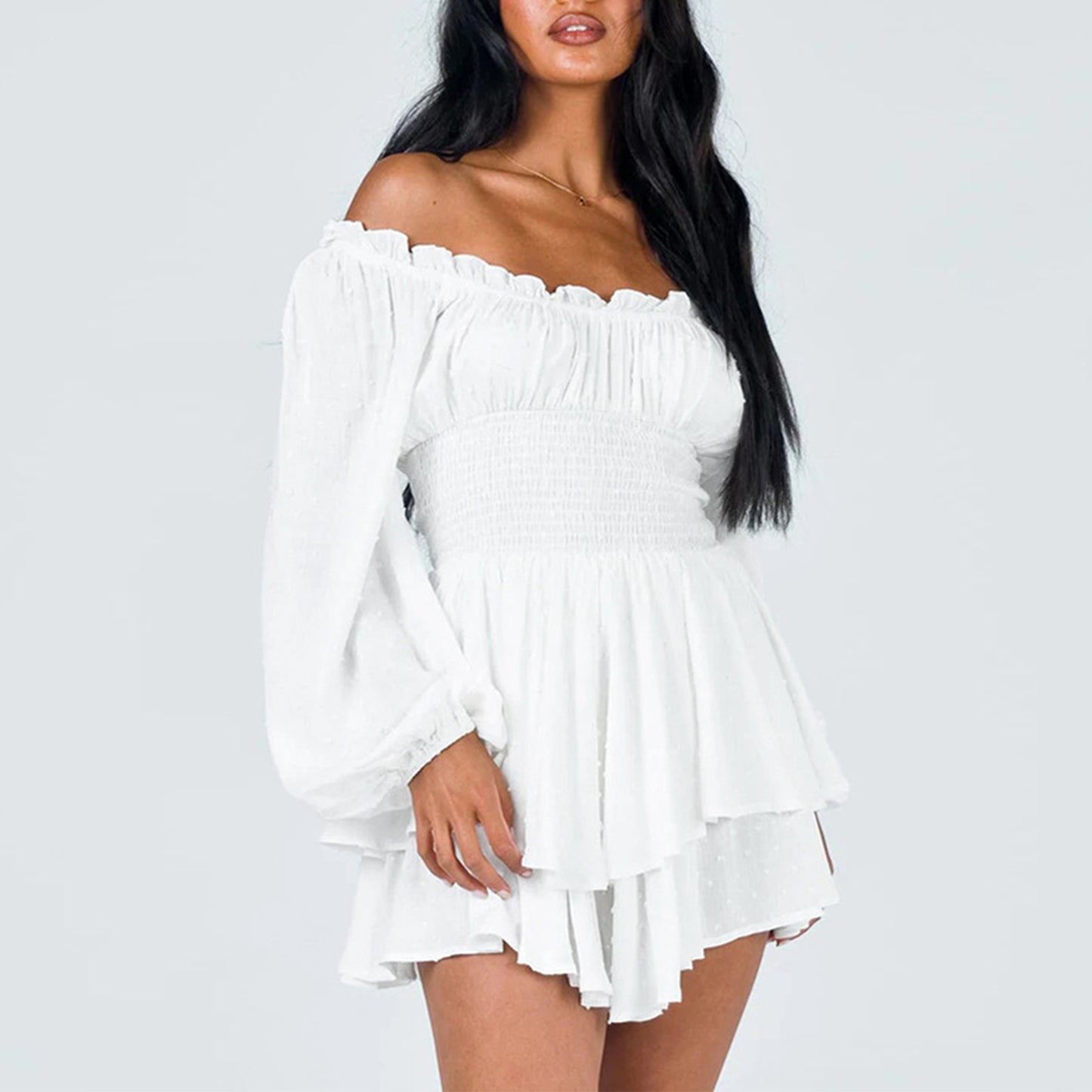 Off Shoulder Long Sleeve Romper