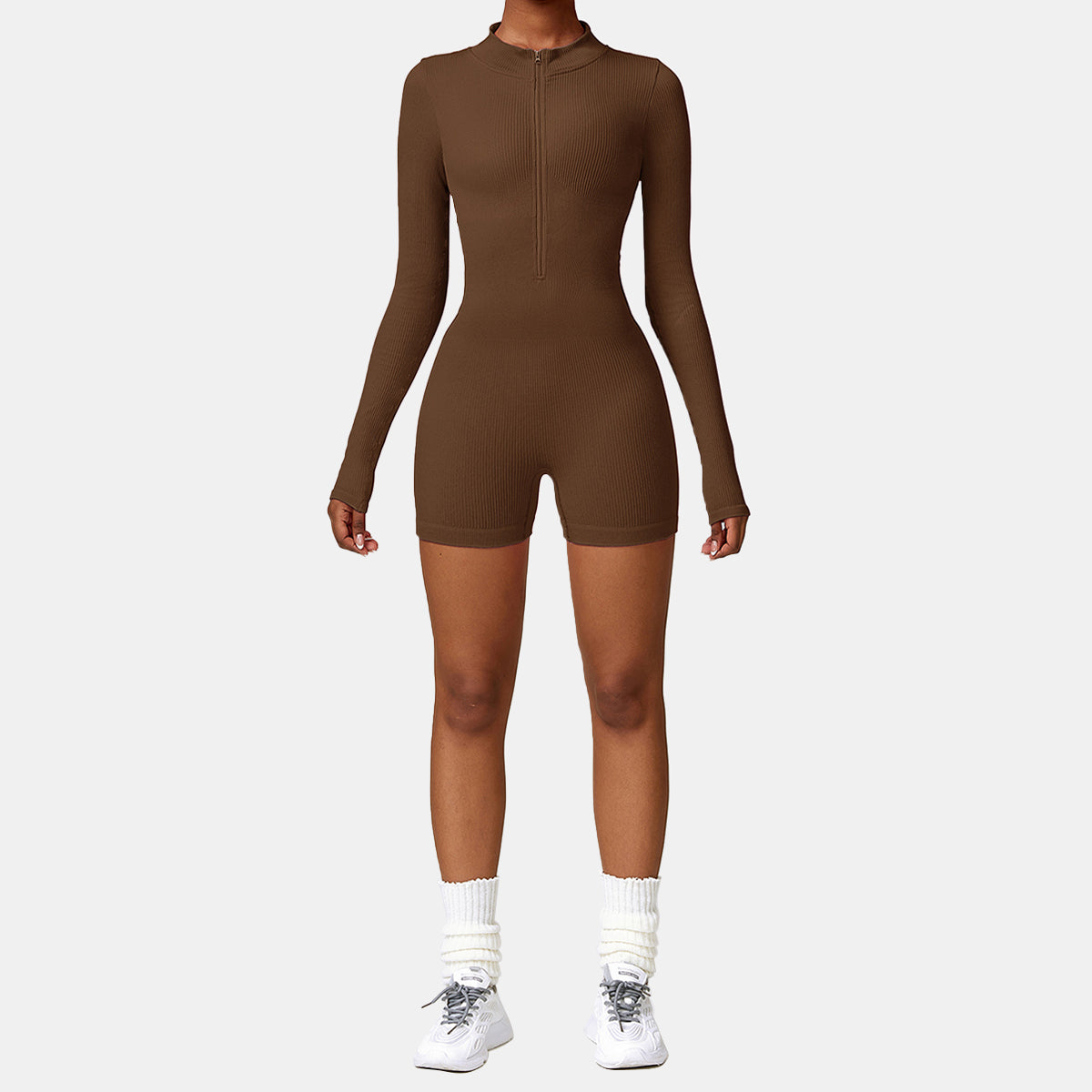 Seamless Zipper Long Sleeve Yoga Romper