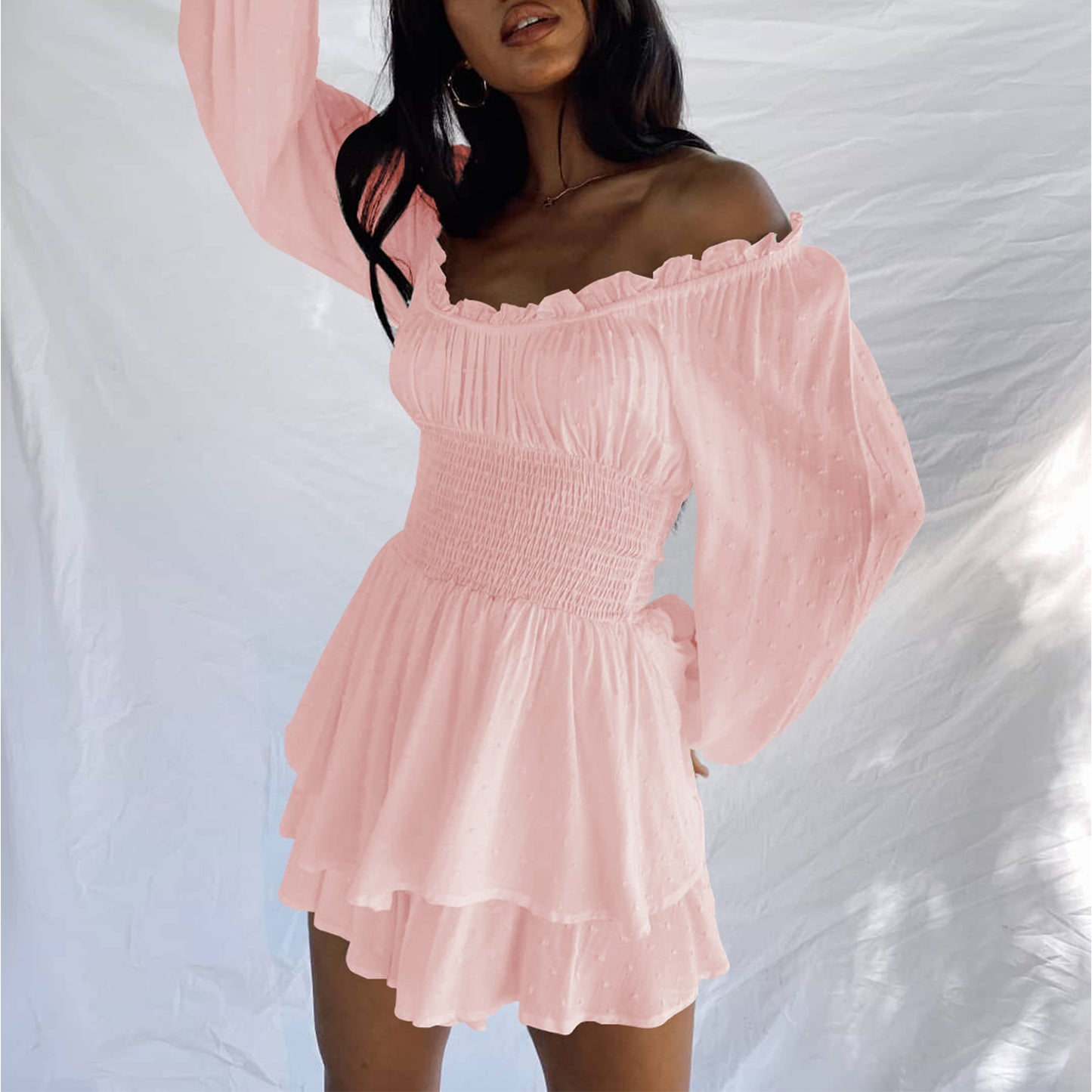 Off Shoulder Long Sleeve Romper