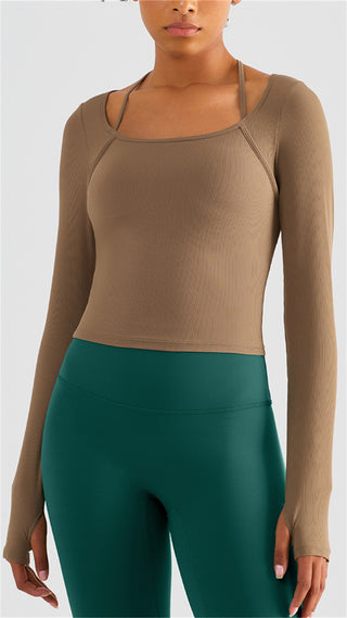 Ribbed Halter Strap Thumb Hole Sports Top