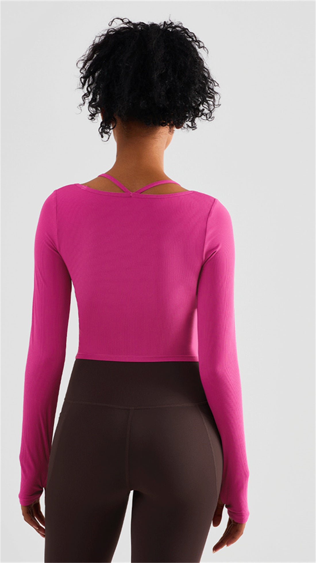 Ribbed Halter Strap Thumb Hole Sports Top