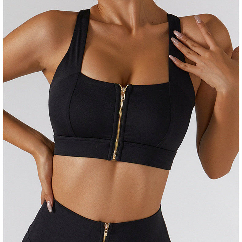 Zip Front Backless Crisscross Sports Bra