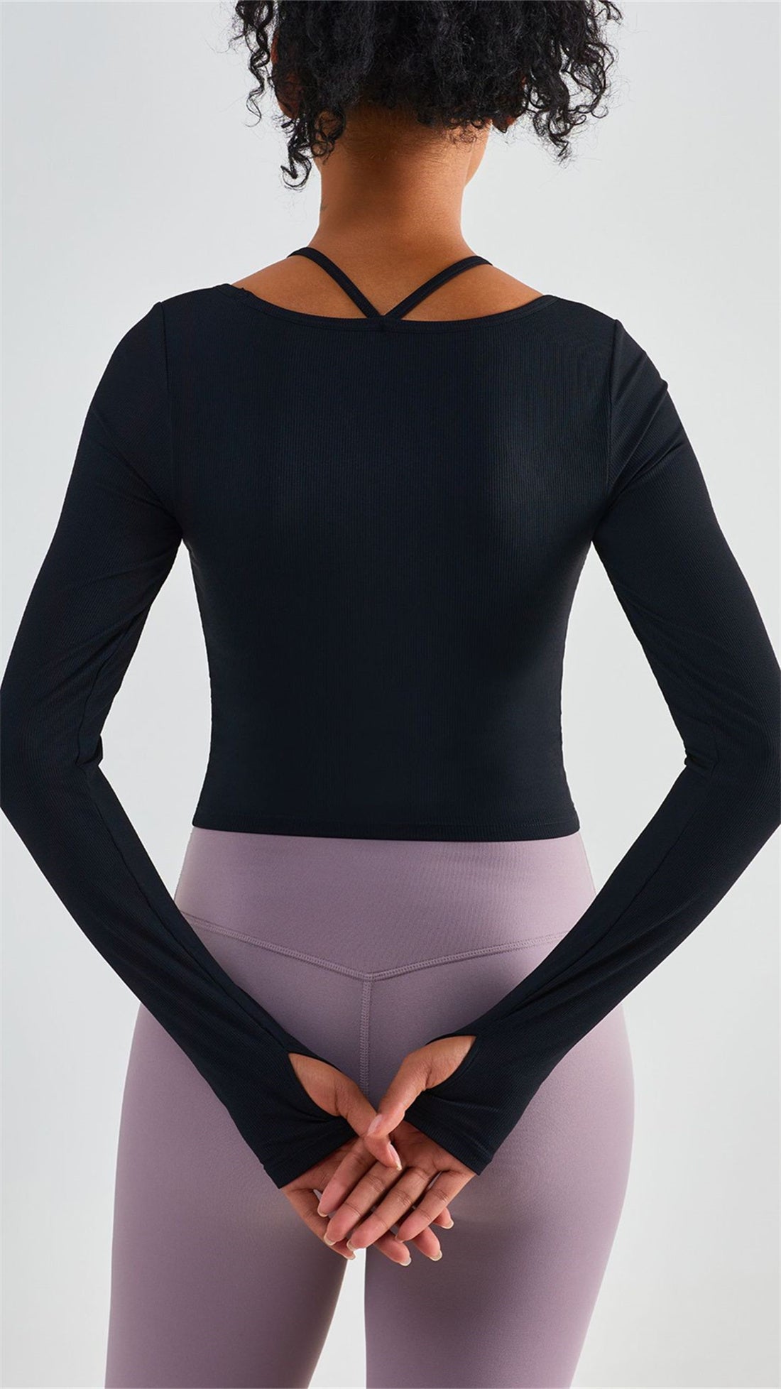 Ribbed Halter Strap Thumb Hole Sports Top