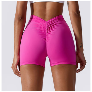 High Waisted V Shaped Ruched Yoga Shorts