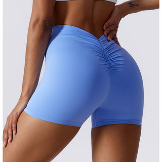 High Waisted V Shaped Ruched Yoga Shorts