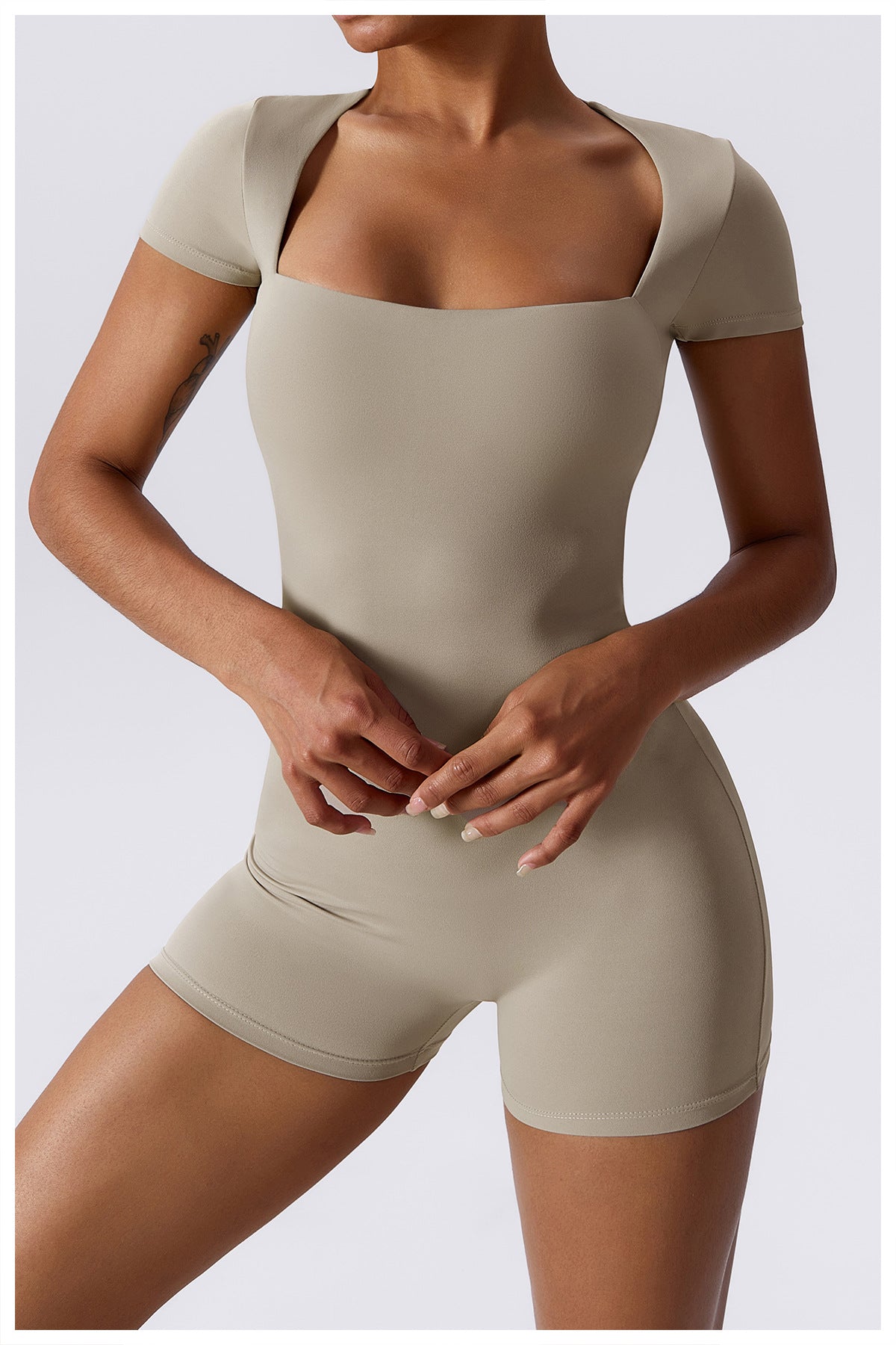 Cap Sleeve Square Neck Yoga Romper