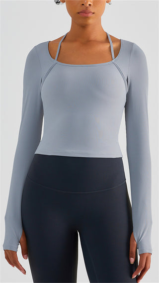 Ribbed Halter Strap Thumb Hole Sports Top