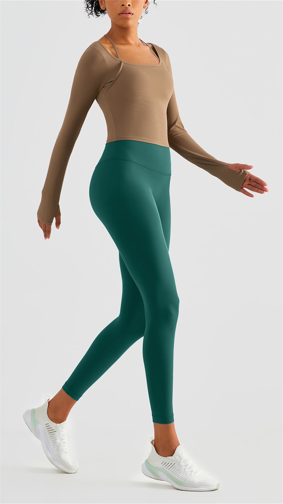 Ribbed Halter Strap Thumb Hole Sports Top