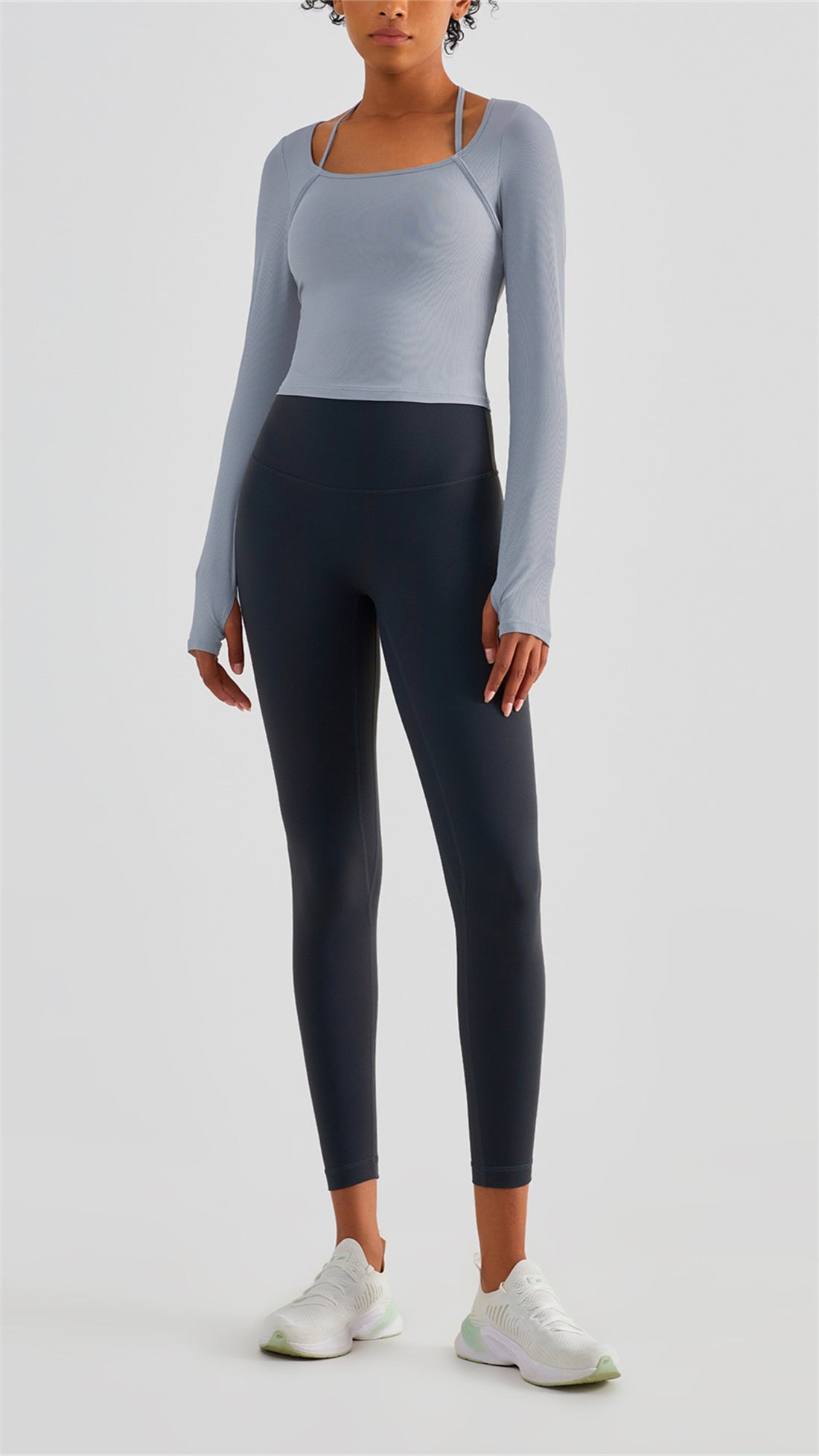 Ribbed Halter Strap Thumb Hole Sports Top
