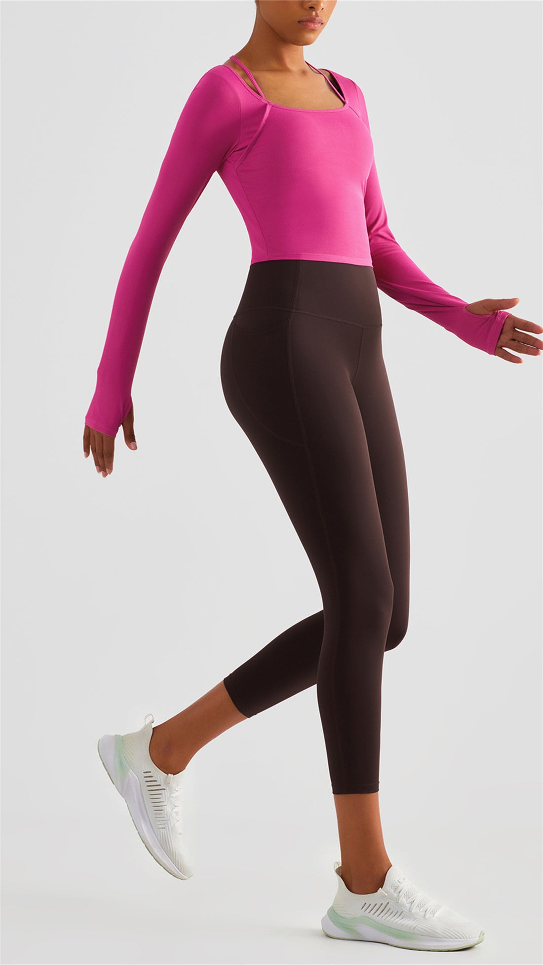 Ribbed Halter Strap Thumb Hole Sports Top