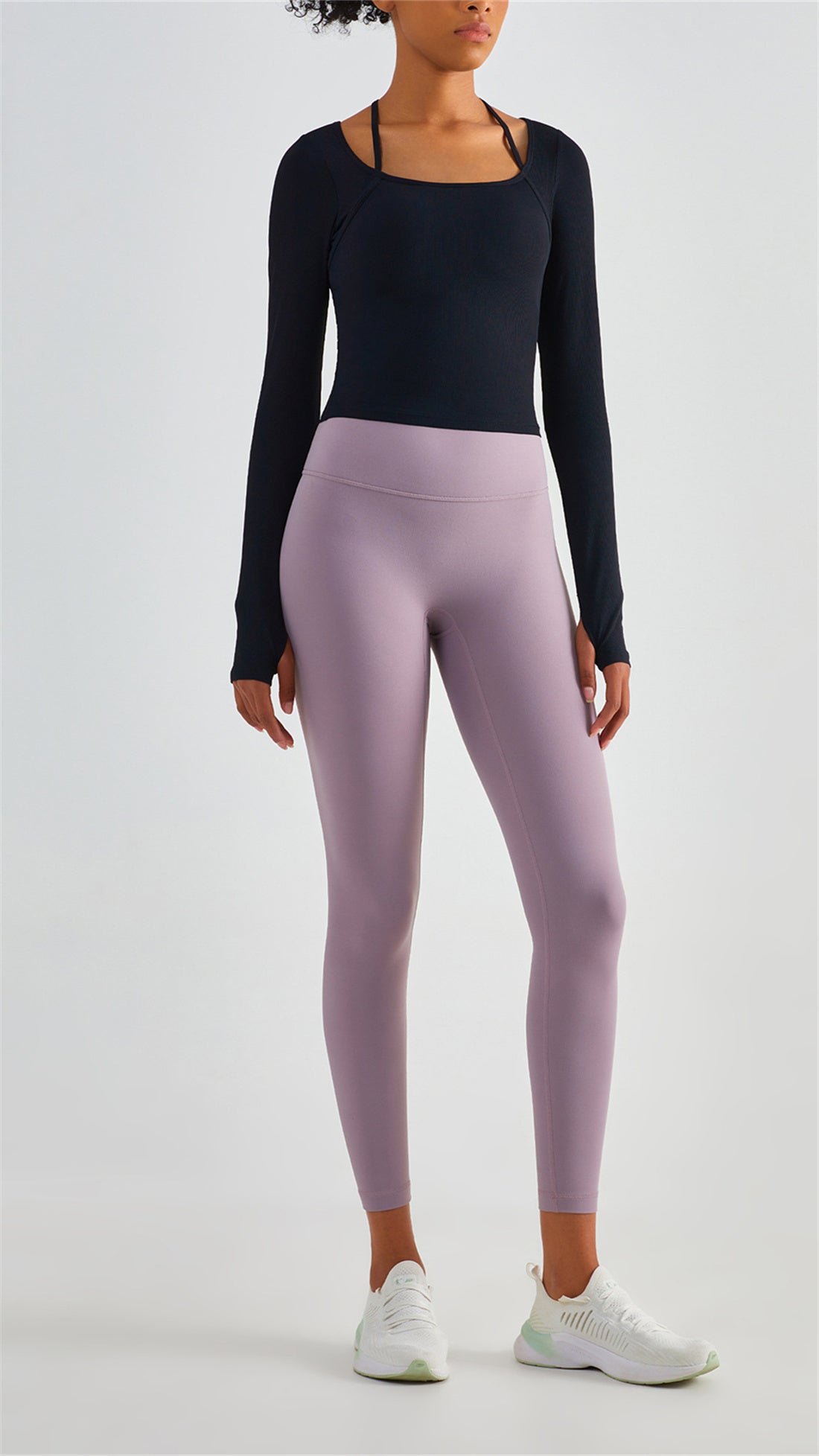 Ribbed Halter Strap Thumb Hole Sports Top
