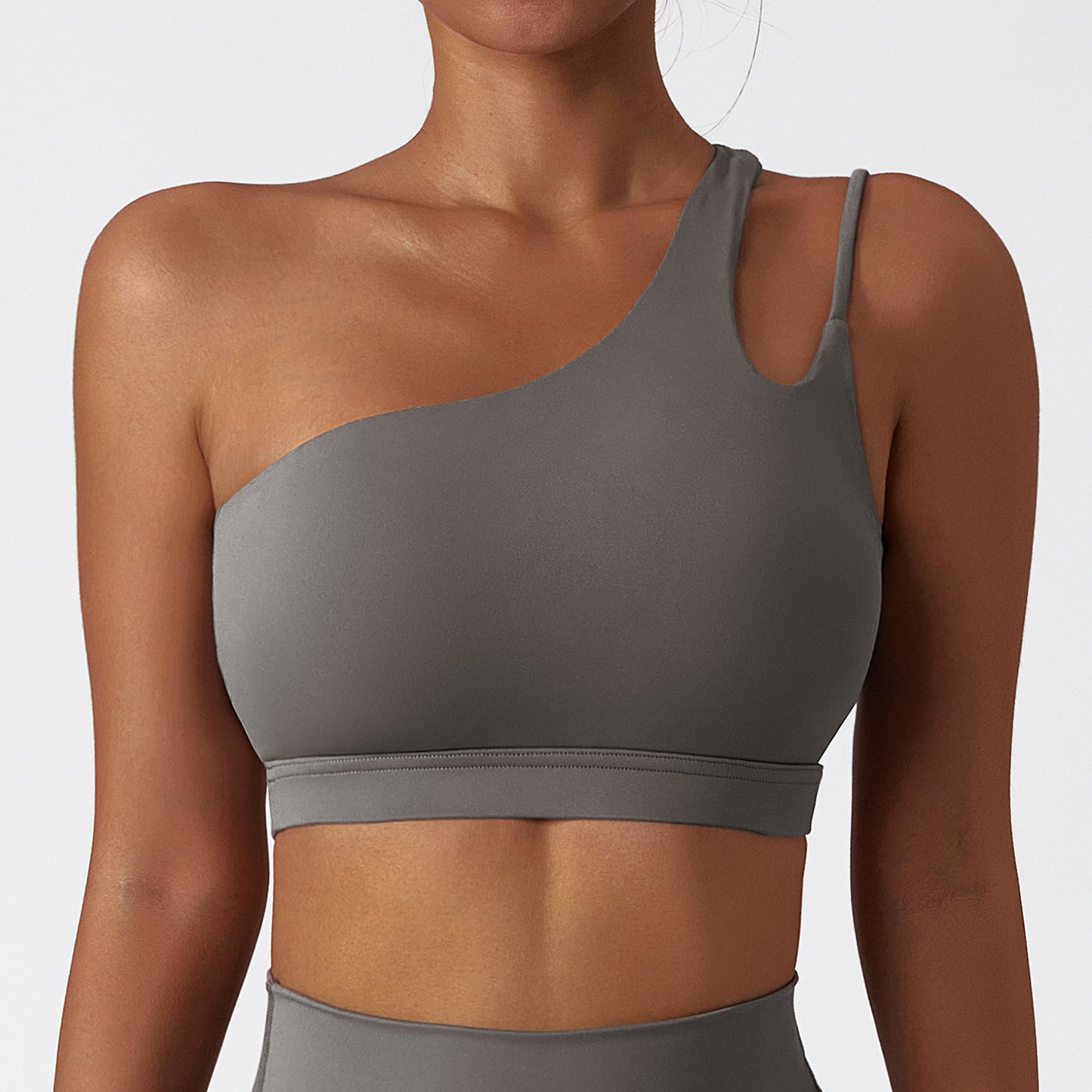 One Shoulder Cut Out Yoga Bra
