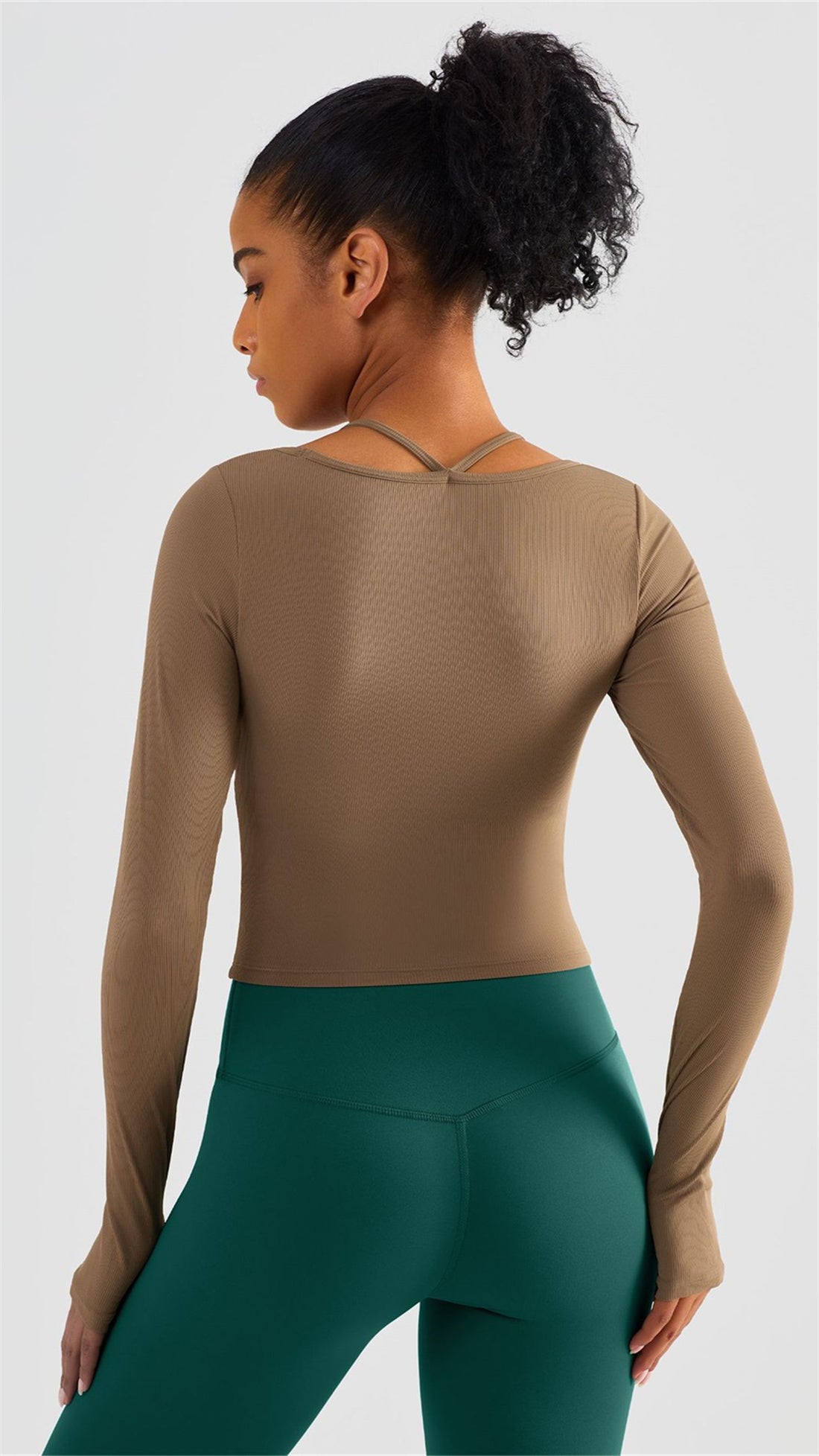 Ribbed Halter Strap Thumb Hole Sports Top