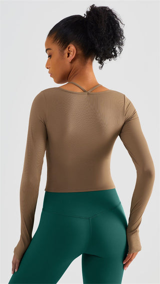 Ribbed Halter Strap Thumb Hole Sports Top