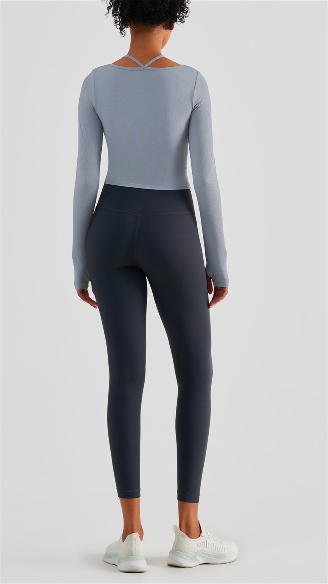 Ribbed Halter Strap Thumb Hole Sports Top