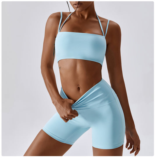 Double Straps Yoga Bra & Shorts Set