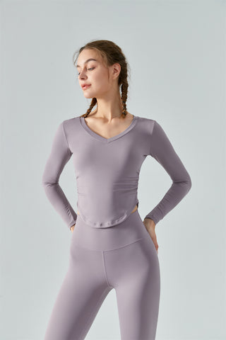 Ruched Curved Hem Yoga Sports Top