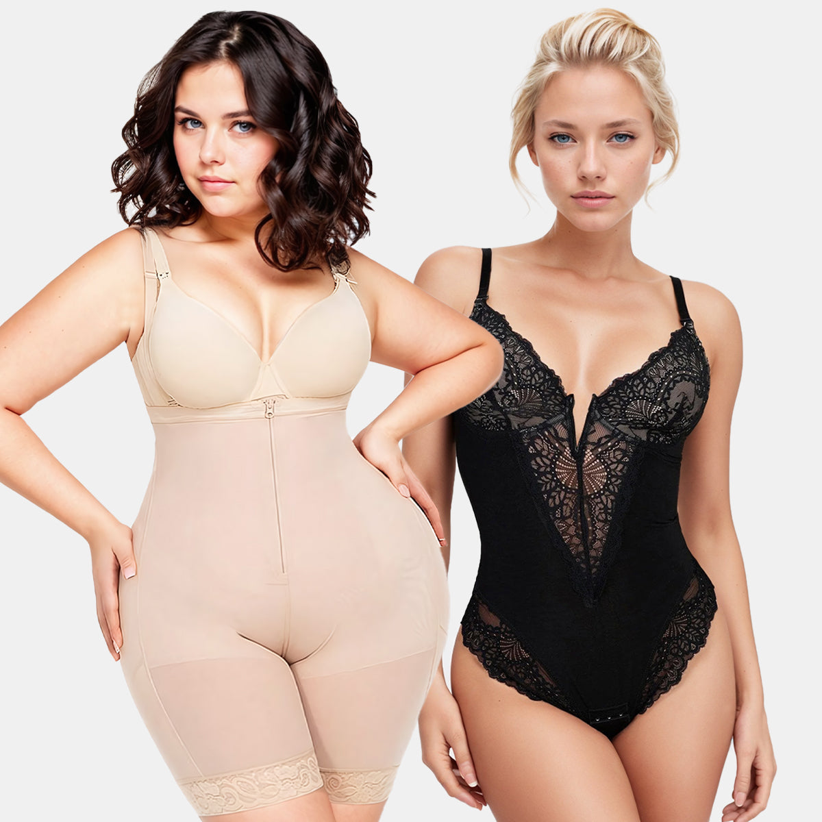 Tummy Control Fajas Colombianas Shapewear & Deep-V Neck Lace Shapewear