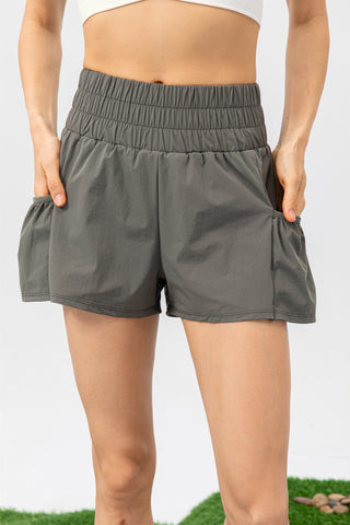 High Waisted Elastic Waistband Pocket Sport Shorts