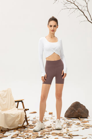 Thumb Hole Twisted Cropped Sports Top