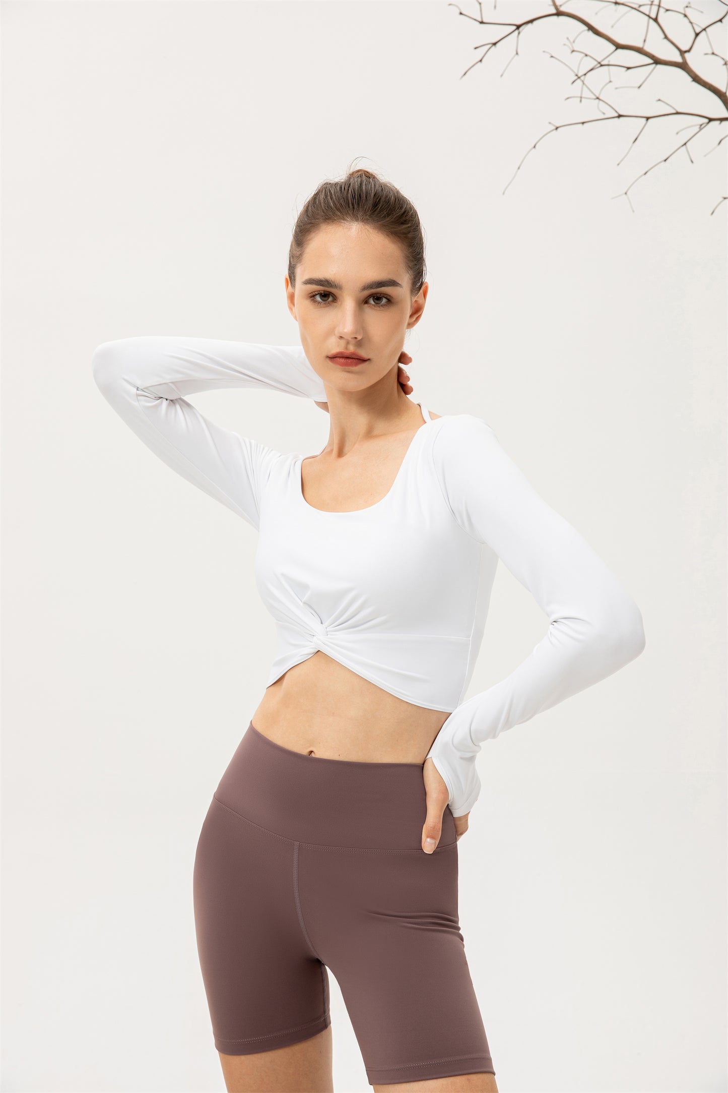 Thumb Hole Twisted Cropped Sports Top