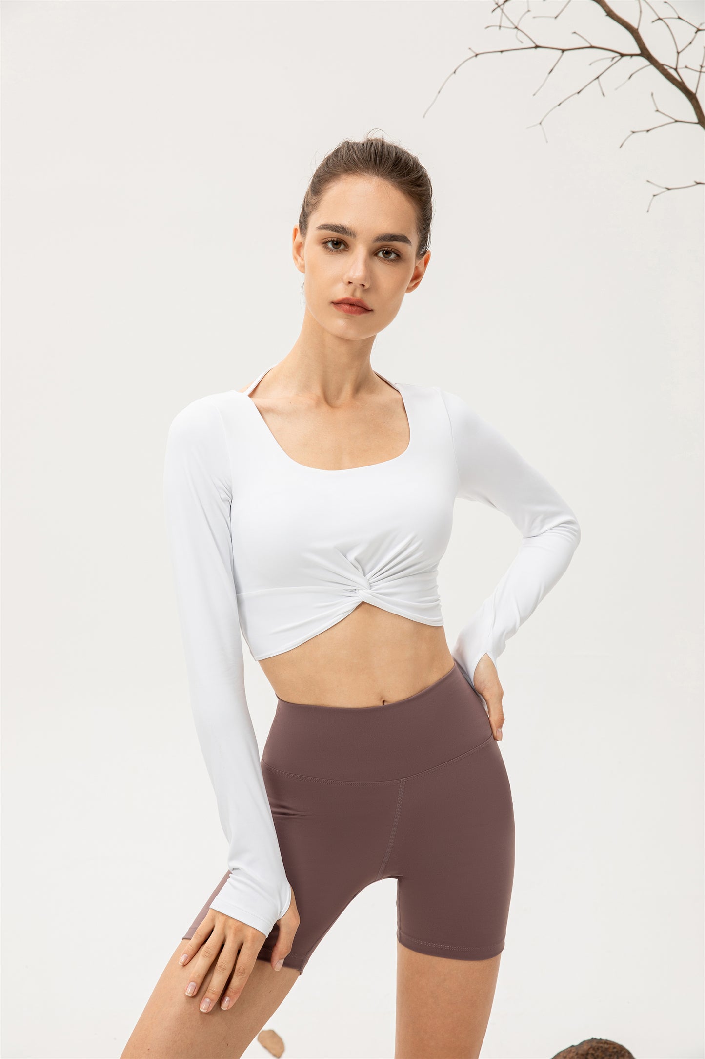 Thumb Hole Twisted Cropped Sports Top