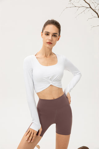 Thumb Hole Twisted Cropped Sports Top