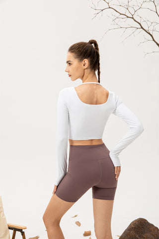 Thumb Hole Twisted Cropped Sports Top