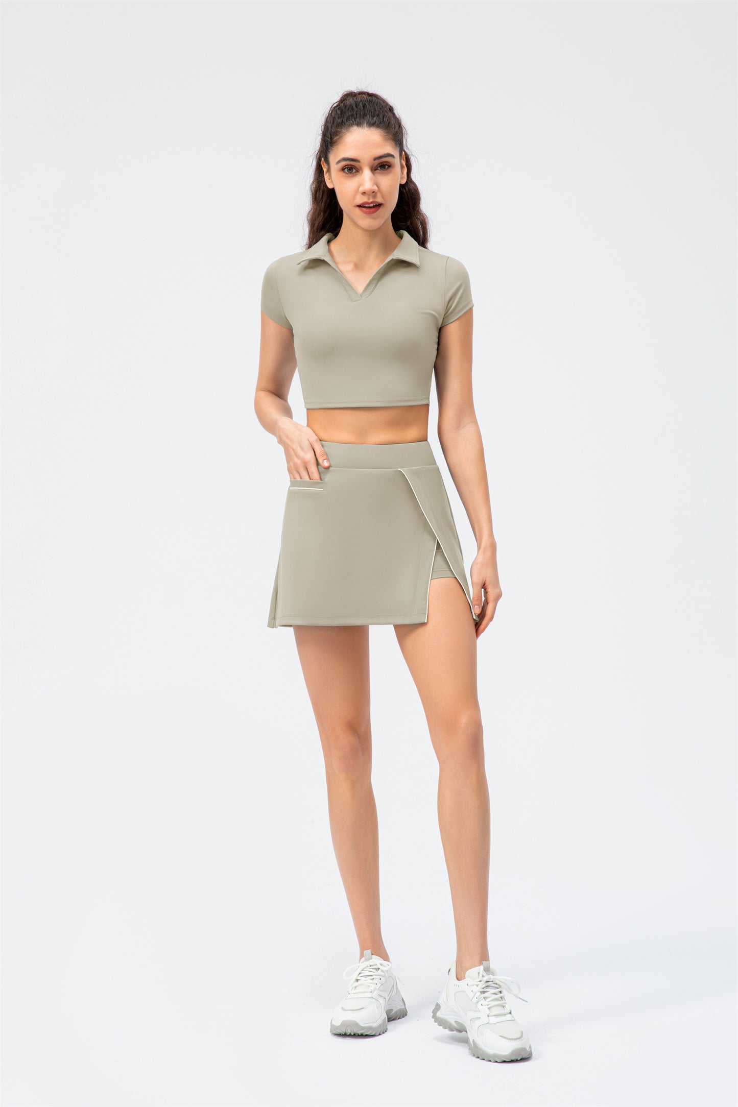 V-Neck Cropped High Waist Top