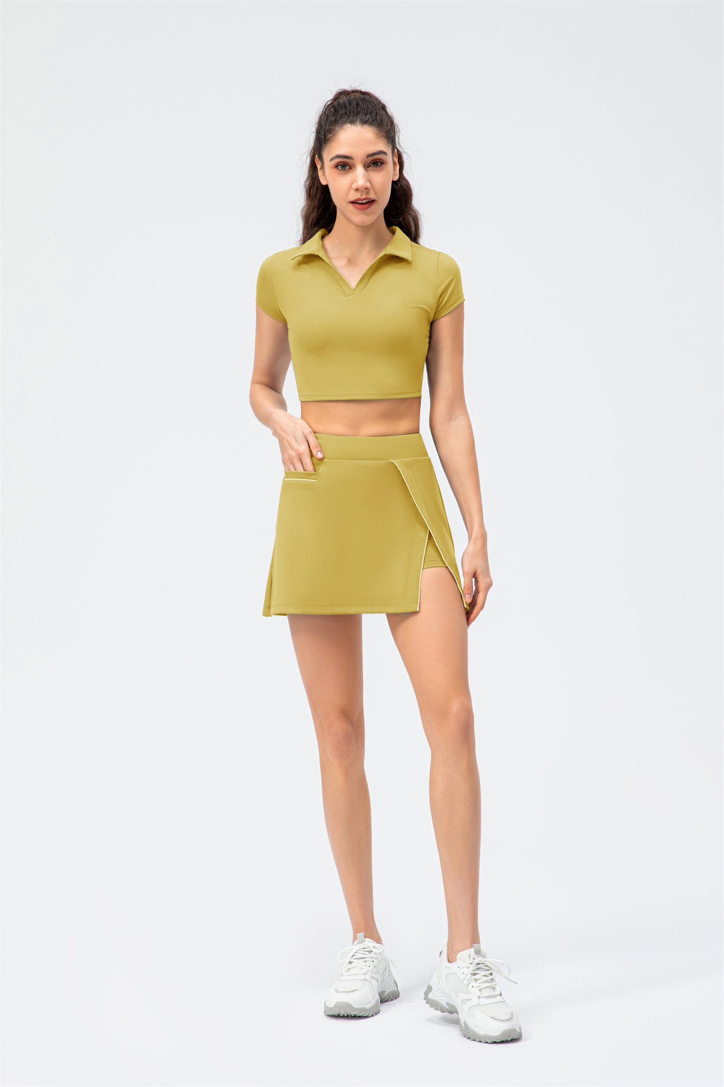 V-Neck Cropped High Waist Top