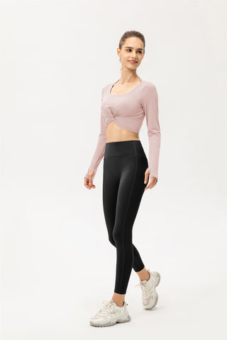 Thumb Hole Twisted Cropped Sports Top