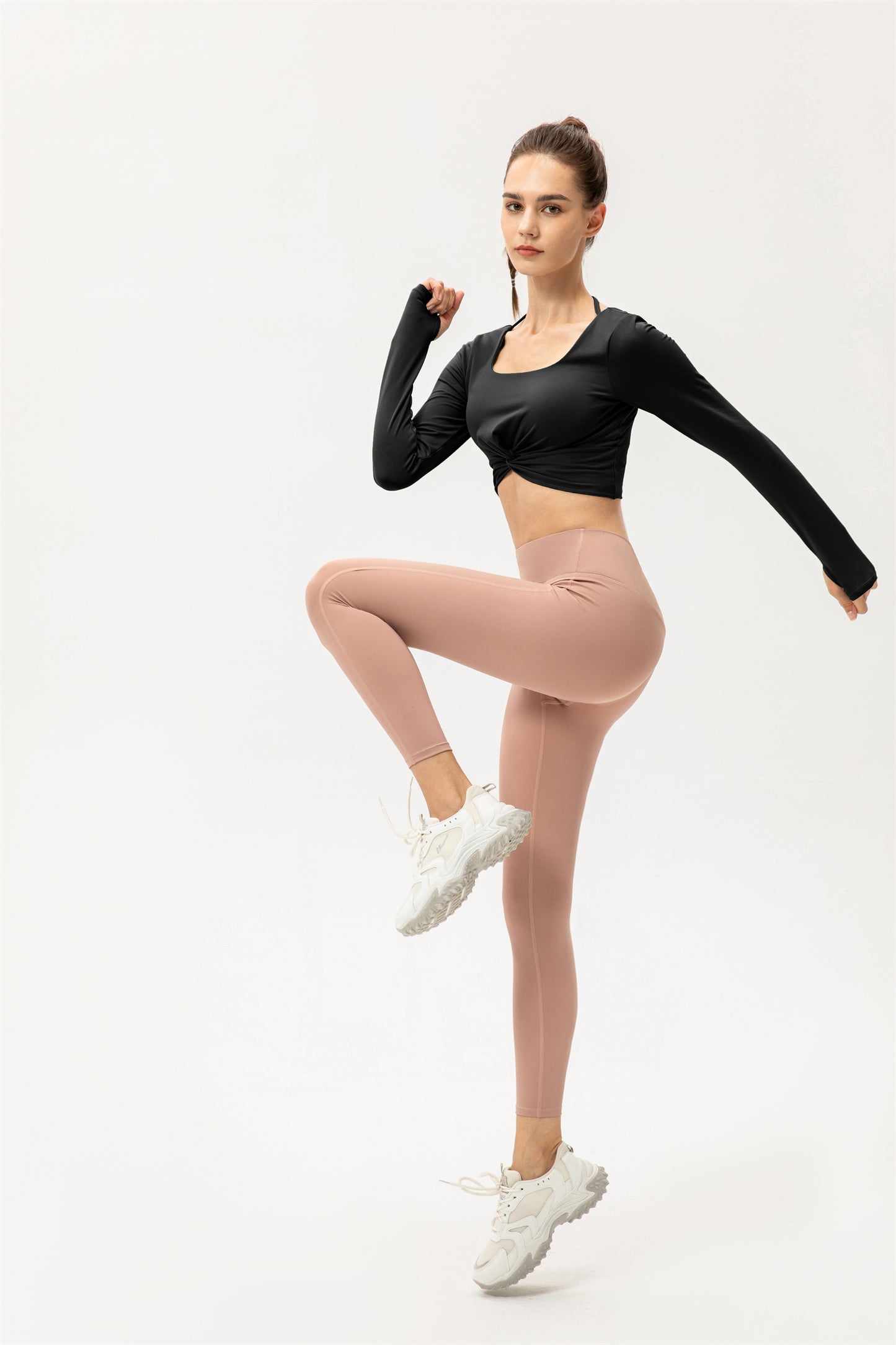 Thumb Hole Twisted Cropped Sports Top