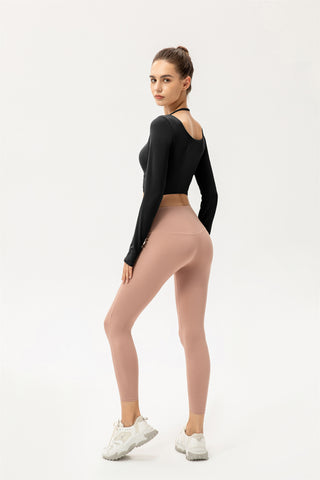 Thumb Hole Twisted Cropped Sports Top