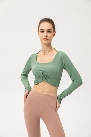 Thumb Hole Twisted Cropped Sports Top