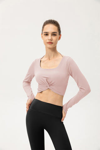 Thumb Hole Twisted Cropped Sports Top