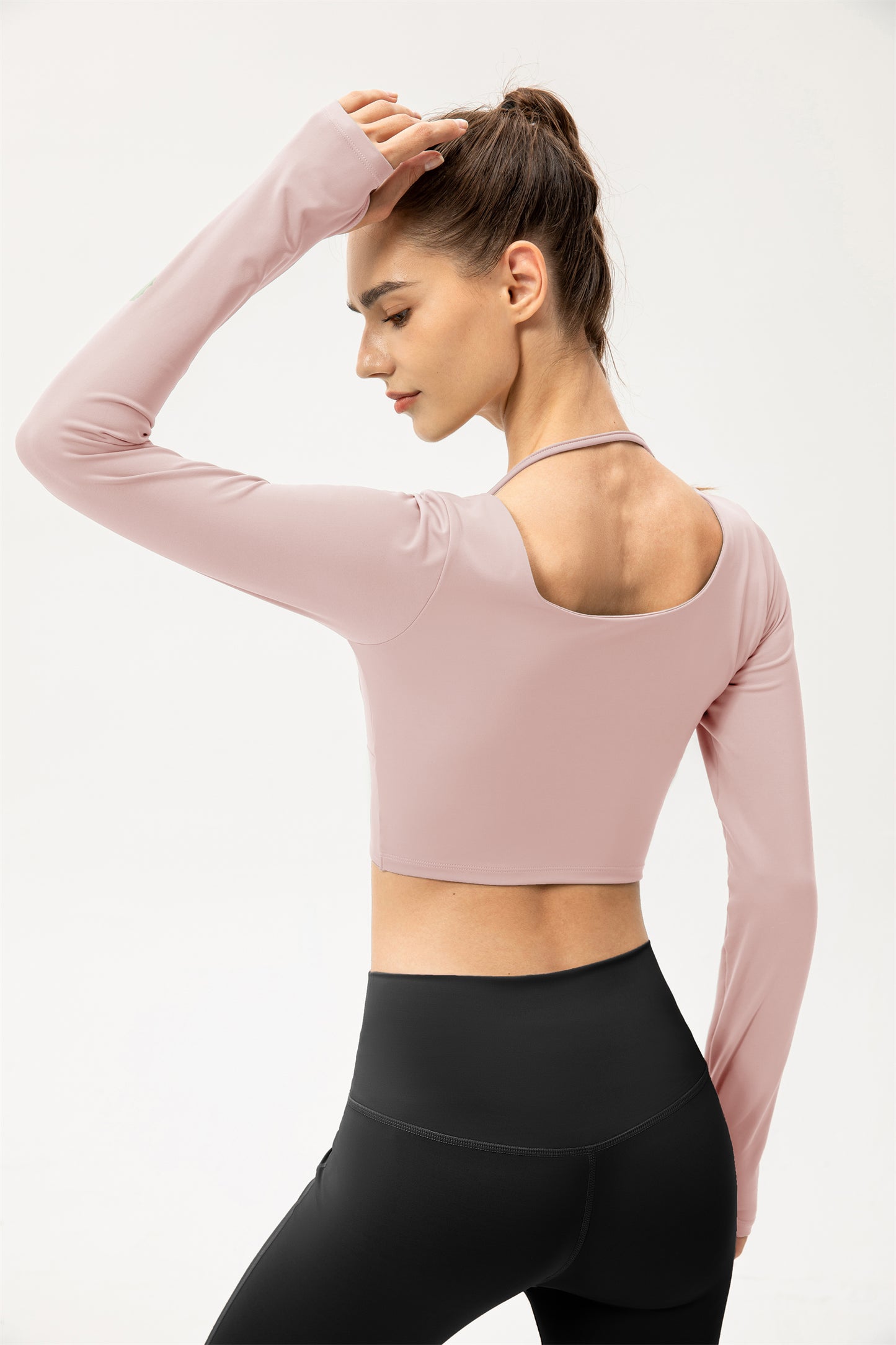 Thumb Hole Twisted Cropped Sports Top