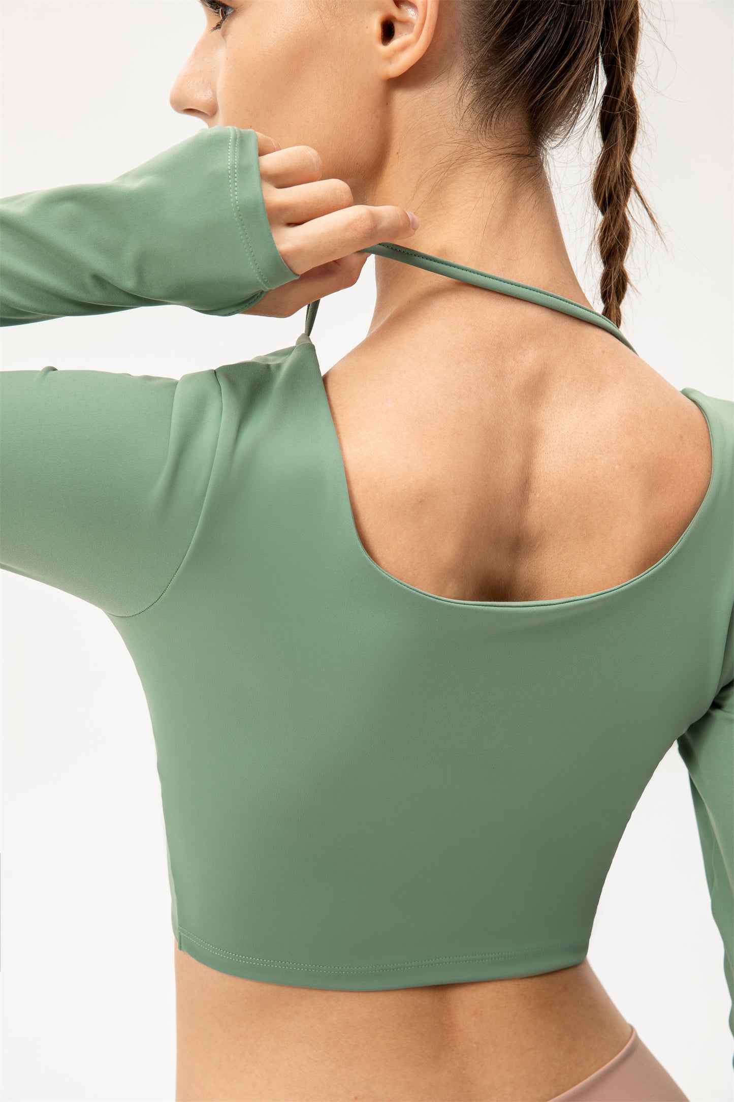 Thumb Hole Twisted Cropped Sports Top