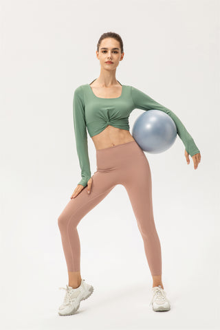 Thumb Hole Twisted Cropped Sports Top