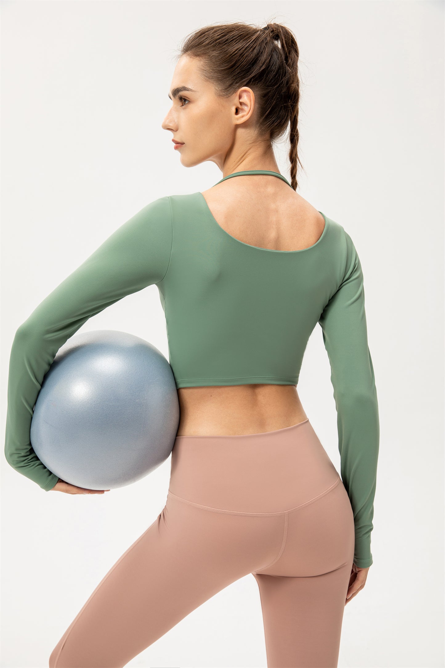 Thumb Hole Twisted Cropped Sports Top