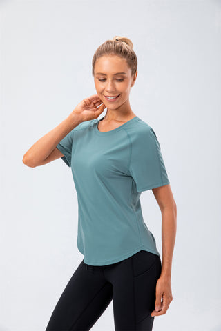 Short Sleeve Curved Hem Sports Top- Twinkle